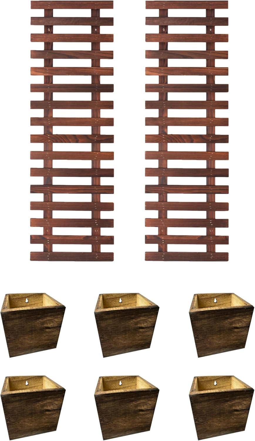 ShopLaLa Bundle - 2 Pack, 35.4 Inch Wooden Plant Holder + 6 Pack,4 Inch Square Wooden Box Planter, Small Window Wall Mount Indoor Planter Unique Live Plant Orchid Herb Vertical Ladder Garden Decor