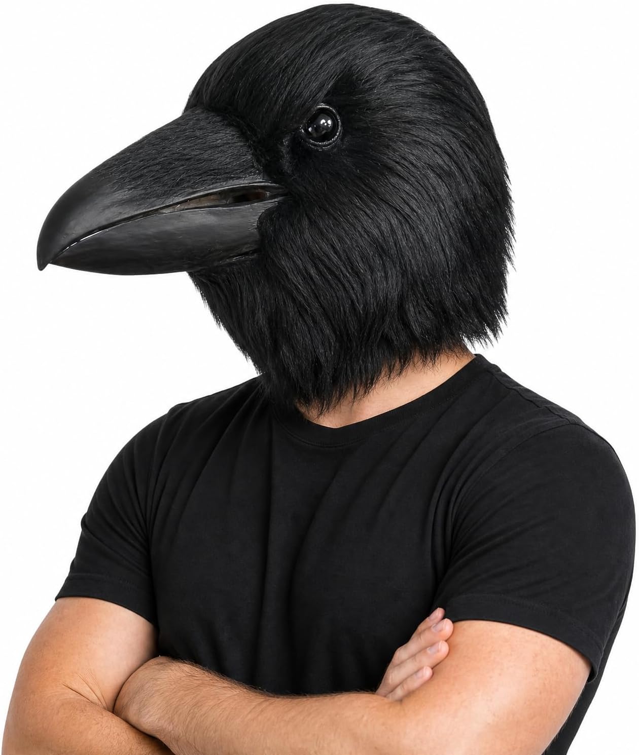 Realistic Crow Mask Halloween Latex and Black Hair Full Head Animal Masks for Adults Party Masquerade Carnival Costume Cosplay Props Accessories