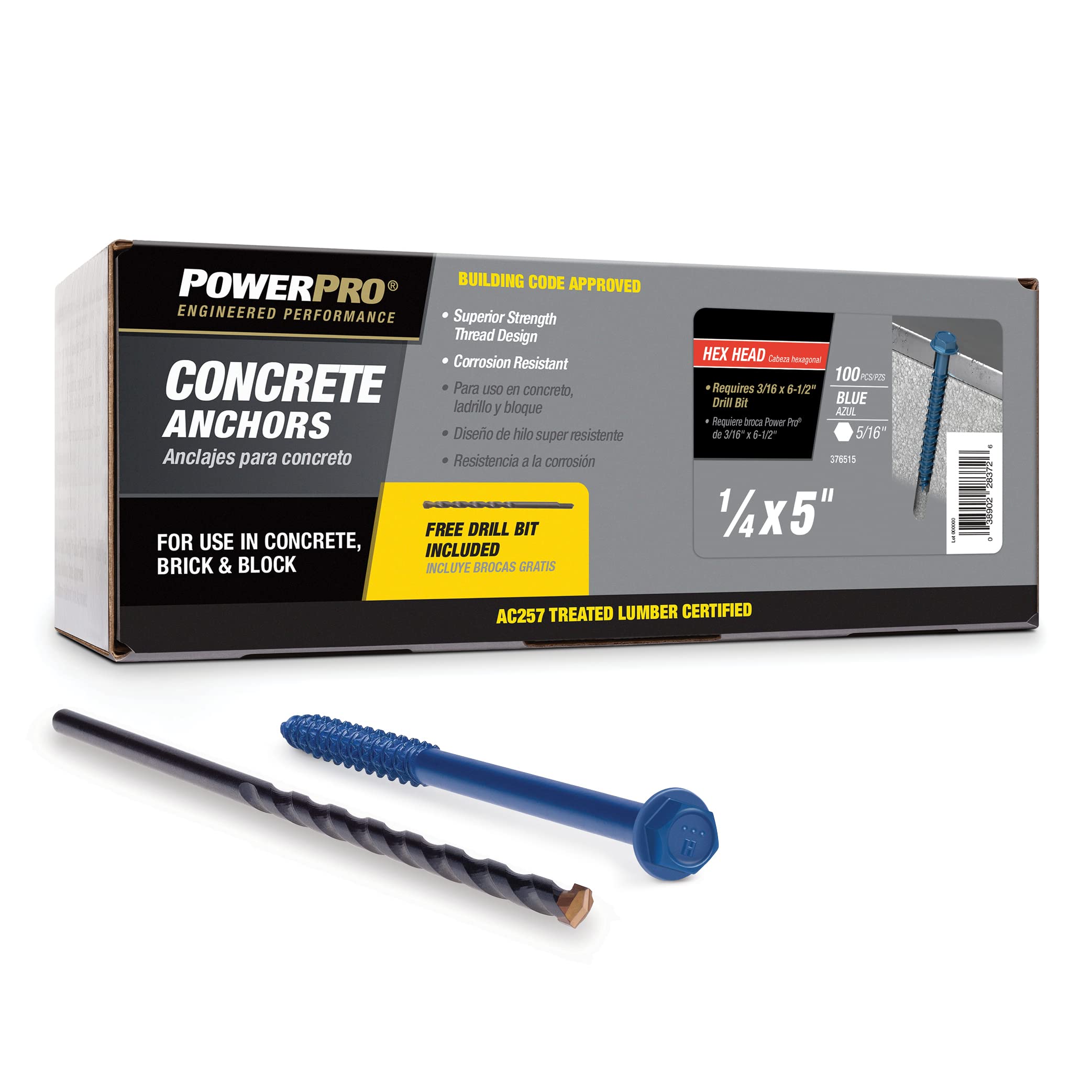 Power Pro Blue Hex Washer-Head Concrete Screw Anchors (1/4