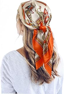 QBSM 35' Satin Large Square Head Scarf Silk Feeling Neck Scarves Hair Sleeping Wraps Lightweight Headscarf for Women