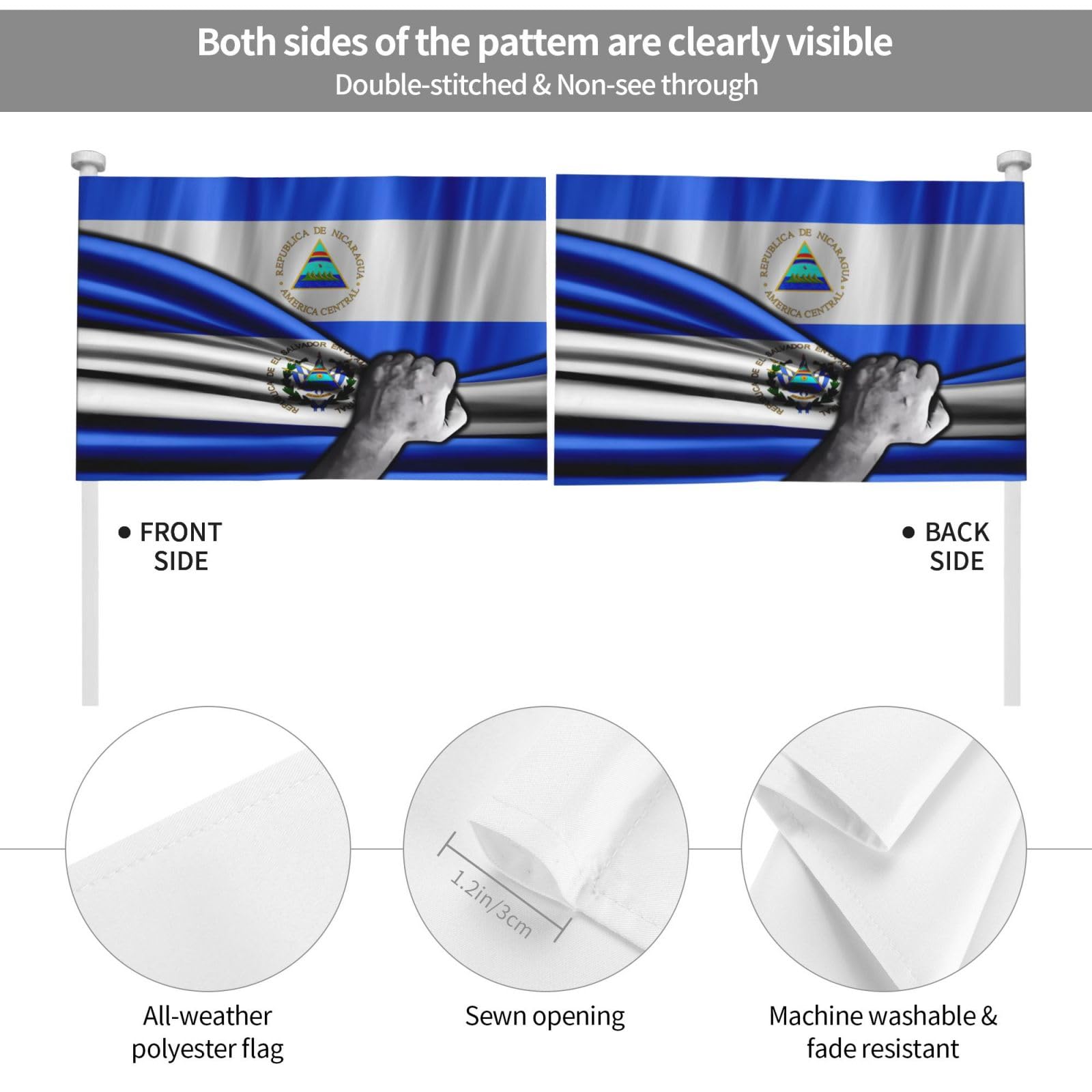 Bandiera Del Nicaragua, Confezione Da 2 Copri Poggiatesta Per - Foto 2
