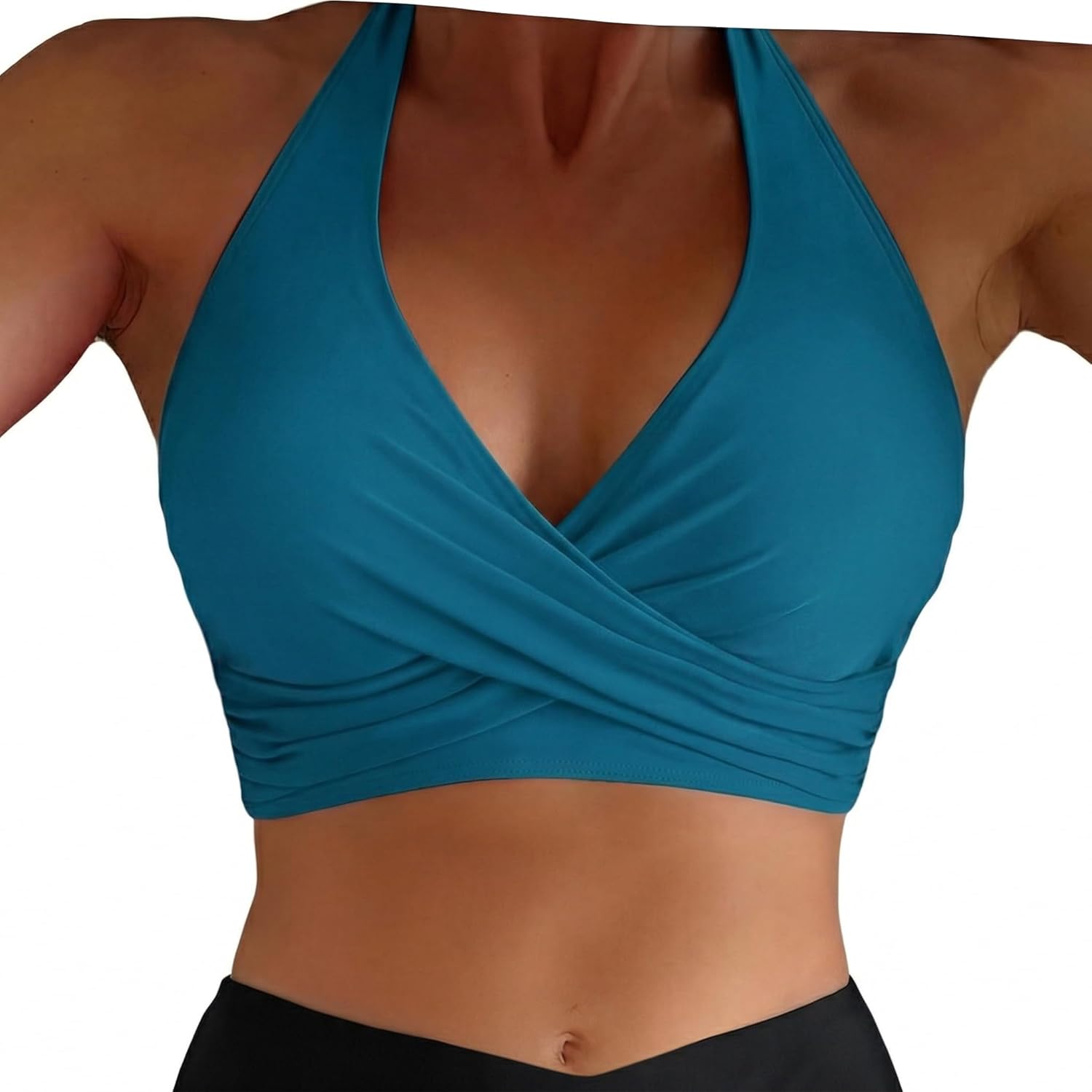 Hilor Women's Underwire Bikini Tops Halter V Neck Bathing Suit Top Swimsuit Push Up Twist Front Swim Top Only