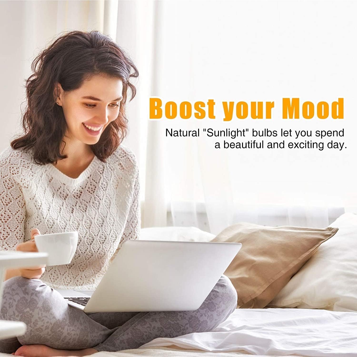 Full Spectrum Light Bulb, 6000K Natural Sunlight Bulbs, 9W 60W Equivalent LED Light Bulb, Natural Light Bulbs A19, E26/E27 LED Light Bulbs for Home, 6 Pack