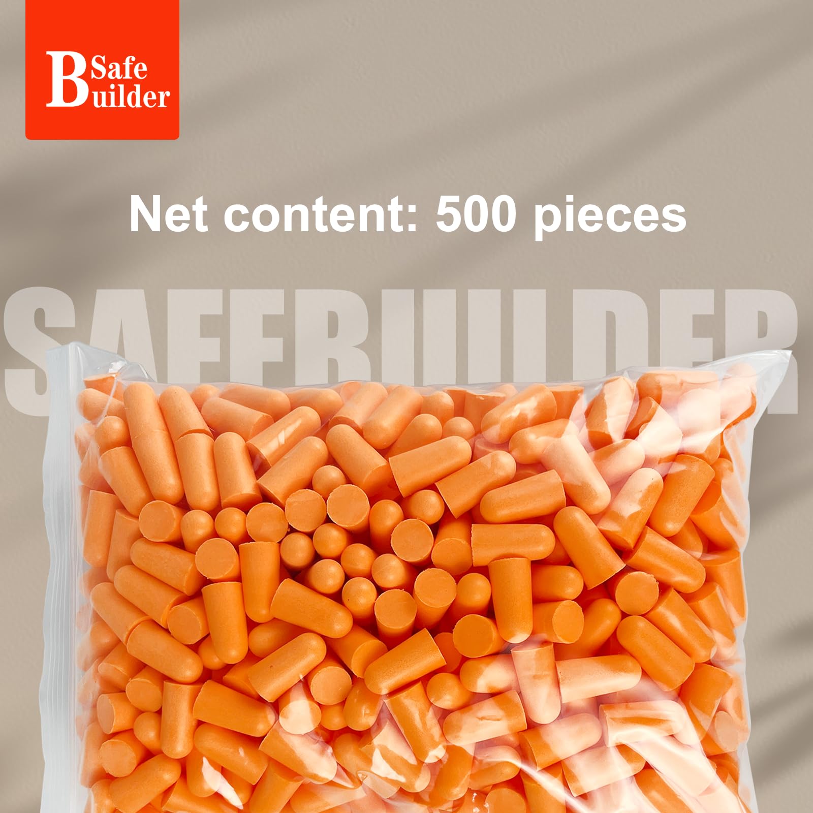 SAFEBUILDER SNR Tappi per le orecchie da 38 dB, 500 tappi per le orecchie in schiuma, morbidi, usa e getta, per lavoratori, dormire, esterni, protezione dell'udito di fabbrica, NRR 32 dB (500 tappi