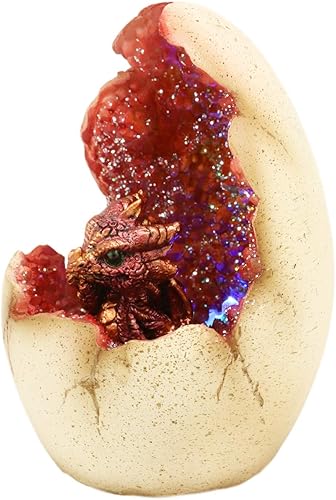 Miniatura 4 de Ebros - Figura de huevo de geoda de cuarzo rojo de 5 pulgadas de alto con luz nocturna LED colorida como Calabozos y Dragones, decoración temática