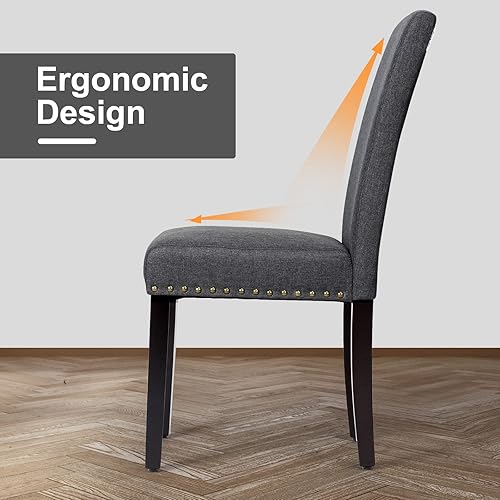 Miniatura 9 de GORELAX - Juego de 2 sillas de comedor tapizadas, sillas Parsons de tela con patas de madera maciza, ribete de cabeza de clavo, asiento acolchado,