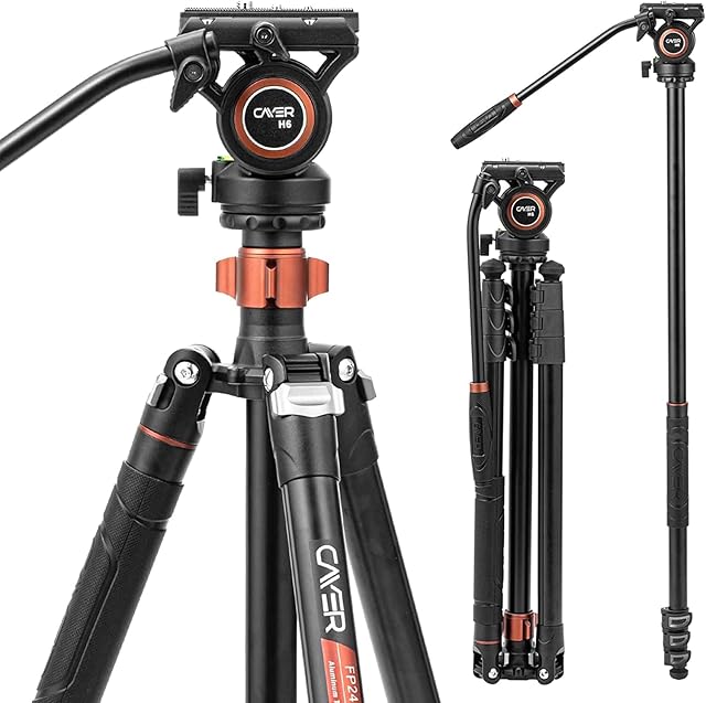 Cayer Video Tripod, 75 inches Aluminium Tripod, 4-Section Compact Camera Tripod Convertible to Monopod for DSLR Camera, Load Capacity up to 13.2 PoundsFP2450 Black