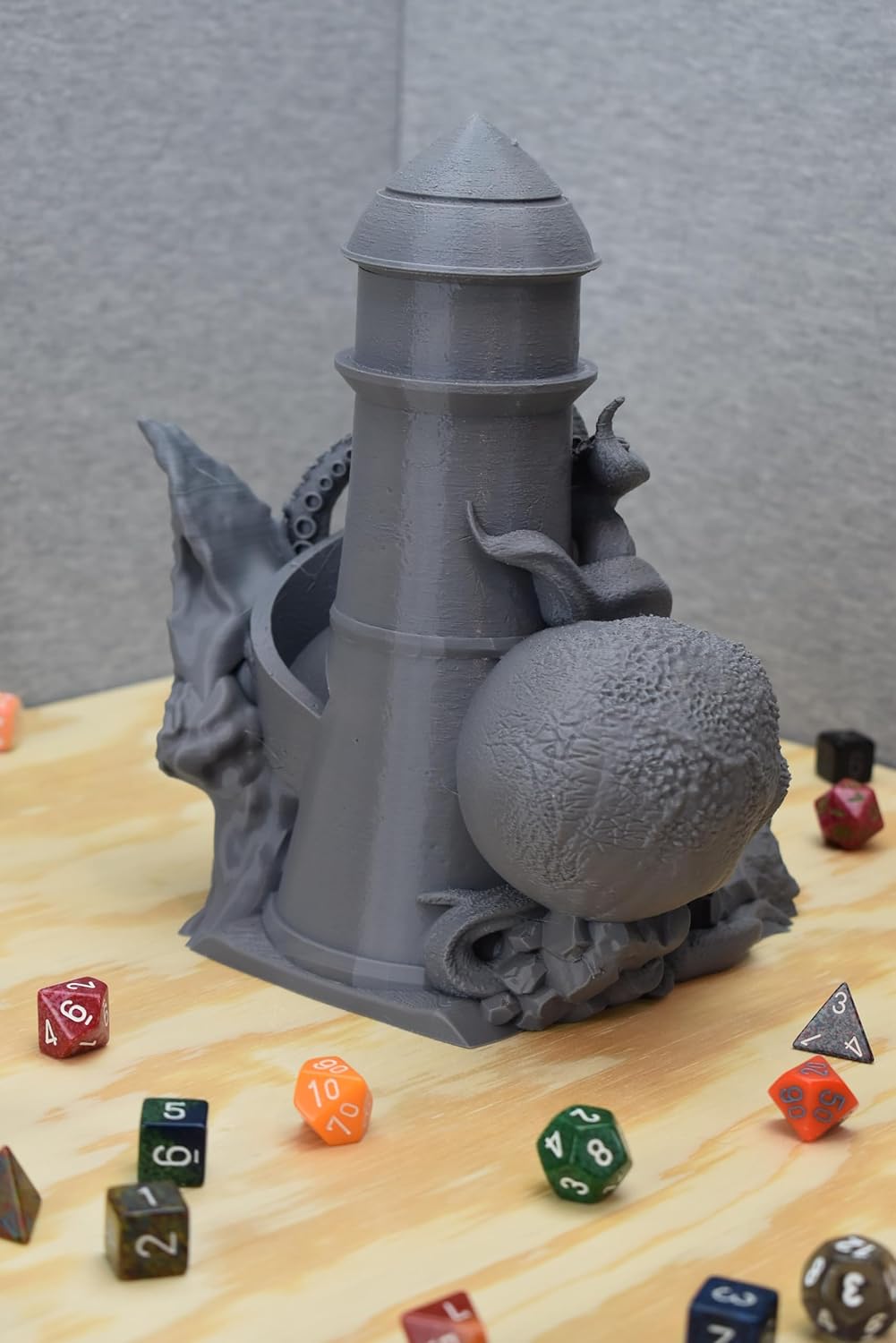 Generic The Kraken Dice Tower - 9 Inch Tall Dice Tower, 3D Printed, Tabletop RPG, DND Accessories, Dice Tower, Dice Accessories, Role Playing Game, Gray
