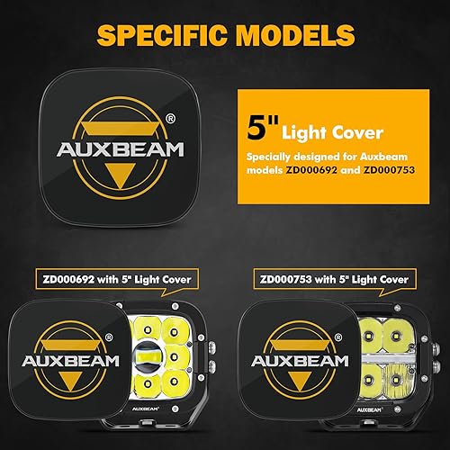 Miniatura 4 de Auxbeam Cubiertas LED de 5 pulgadas, 2 unidades, luces cuadradas para todo terreno, cubiertas protectoras, máscara de lente para luces de