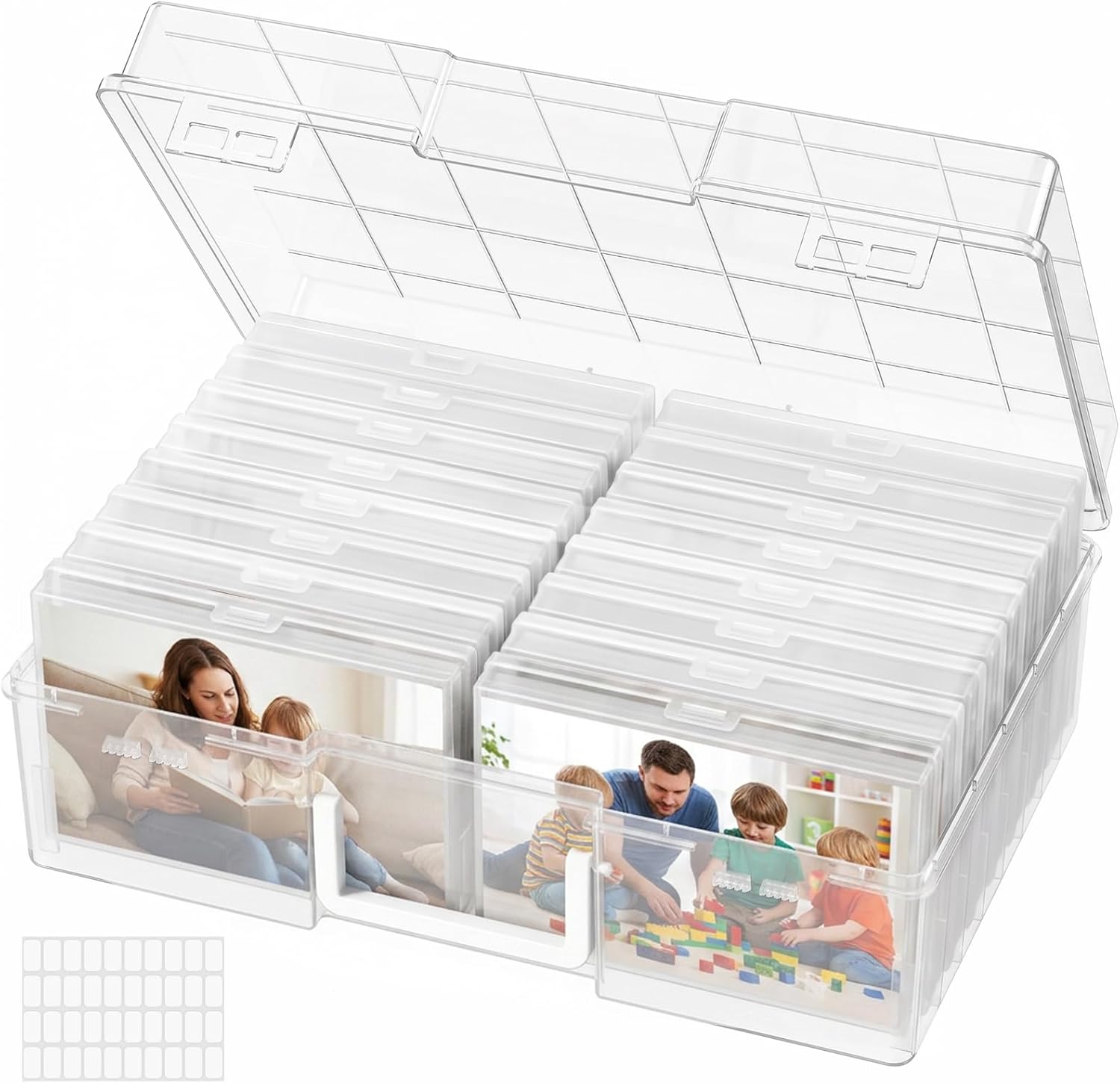 Lifewit 16 Pcs Photo Storage Box, Photo Albums 4×6 Pictures, Acid-Free Stackable Case with Labels, Trading Card Container for Sticker, Seed, Scrapbooking, Craft, Diamond Art, Classroom Supplies, Clear