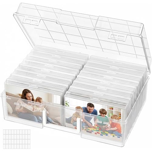 Lifewit 16 Pcs Photo Storage Box, Photo Albums 4x6 Pictures, Acid-Free Stackable Case with Labels, Trading Card Container for Sticker, Seed, Scrapbooking, Craft, Diamond Art, Classroom Supplies, Clear