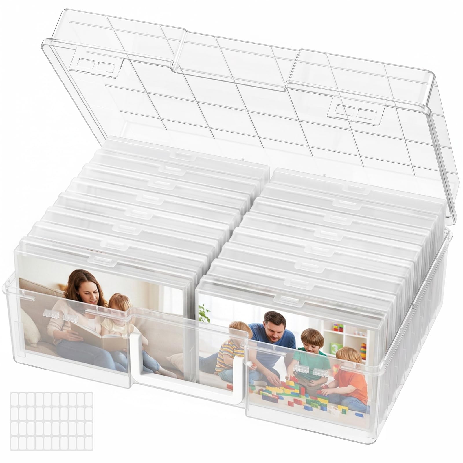 Lifewit 사진 보관 상자, 사진 앨범 10.2 x 15.2cm(4 x 6인치) 사진 16개, 라벨이 있는 중성 쌓을 수 있는 케이스, 스티커, 씨앗, 스크랩북, 공예, 다이아몬드 아트, 교실 용품, 투명