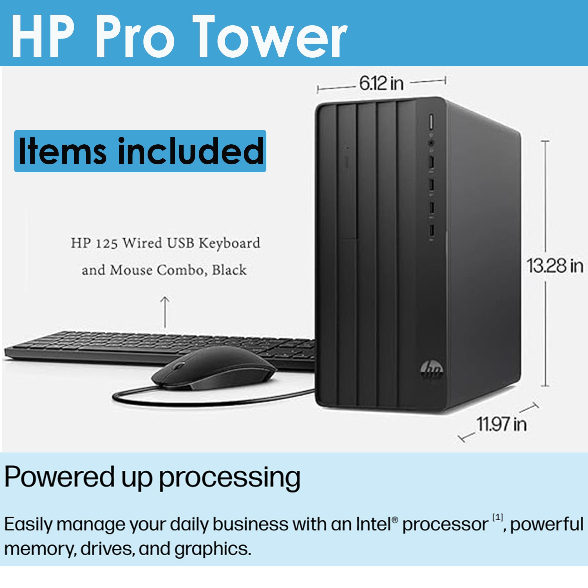 HP Desktop Tower Pro | 13th Intel Core Ultra-Fast CPU (Quad Cores, w/Turbo-Boost 4.5GHz) | 64GB RAM, 2TB Storage | Wi-Fi, Bluetooth | HDMI, USB, VGA, DVD-W, RJ-45| Keyboard & Mouse | Wins 11 Pro