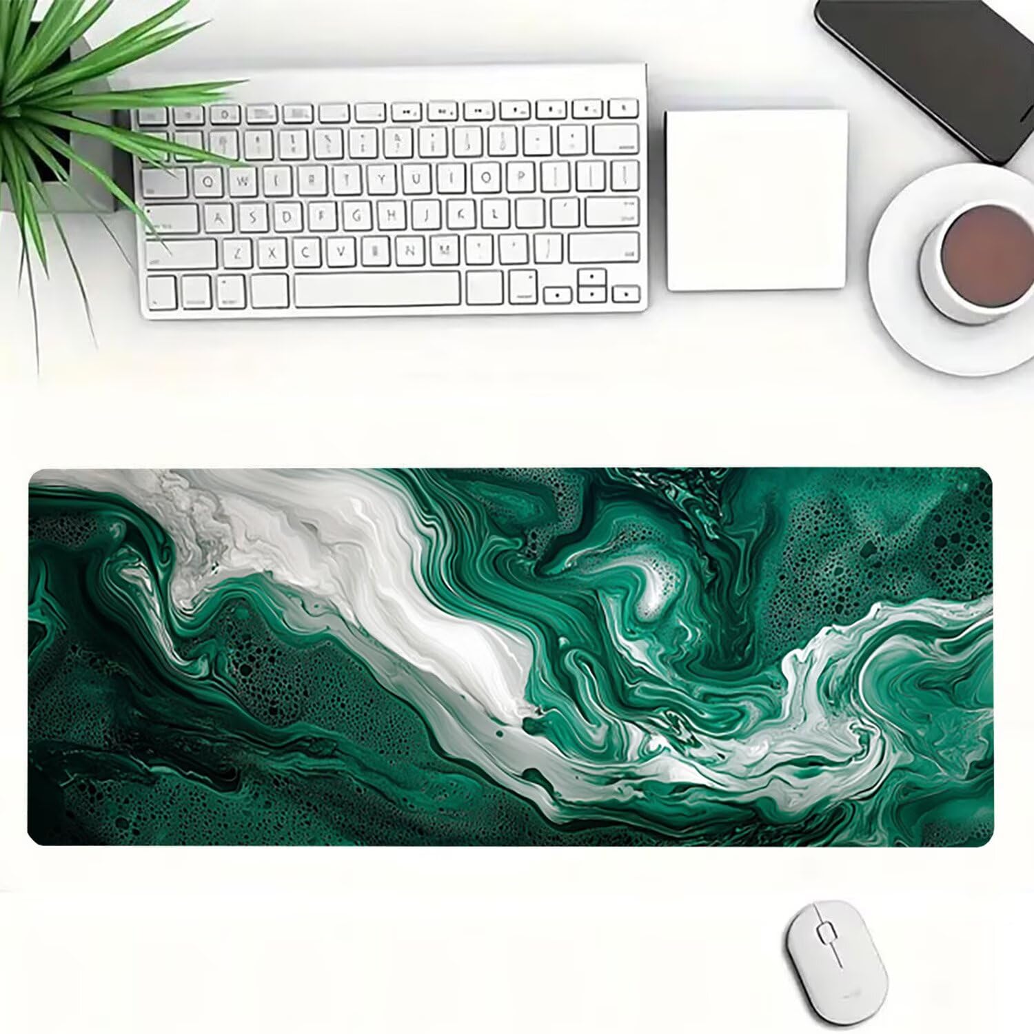 Podkładka pod mysz do gier XXL zielony marmurowy wzór, mata na biurko XXL - 1400 x 600 x 3 mm - pod ręką biurko, podkładka pod mysz dla graczy antypoślizgowa gumowa podkładka zszyte krawędzie, dla