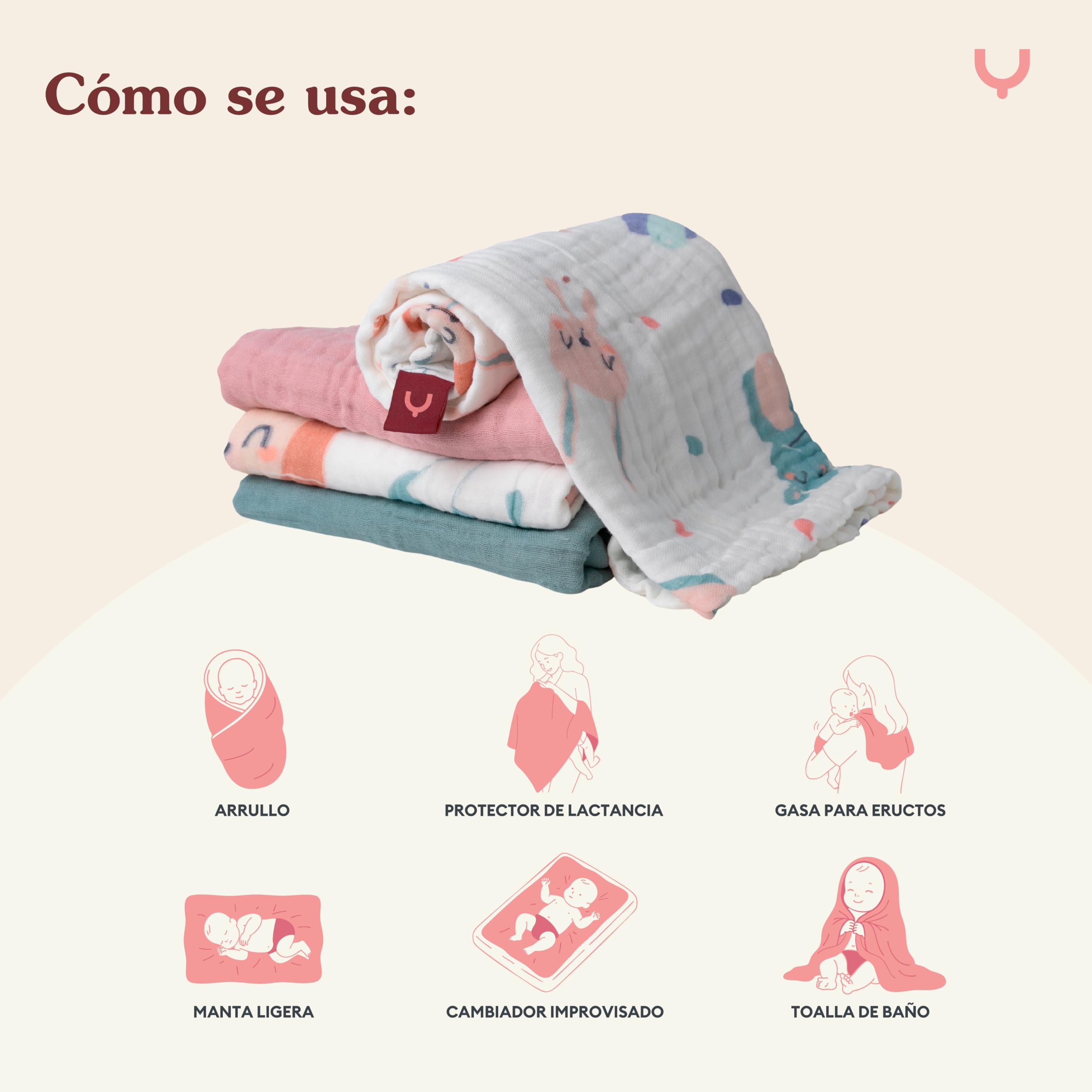 Happymami Pack 2 Muselinas Bebé Algodón 60x60 cm (6 Capas) - Set Regalo Recién Nacido - Gasas Suaves y Absorbentes para Lactancia y Arrullo(Happyanimals + Turquesa Suave)