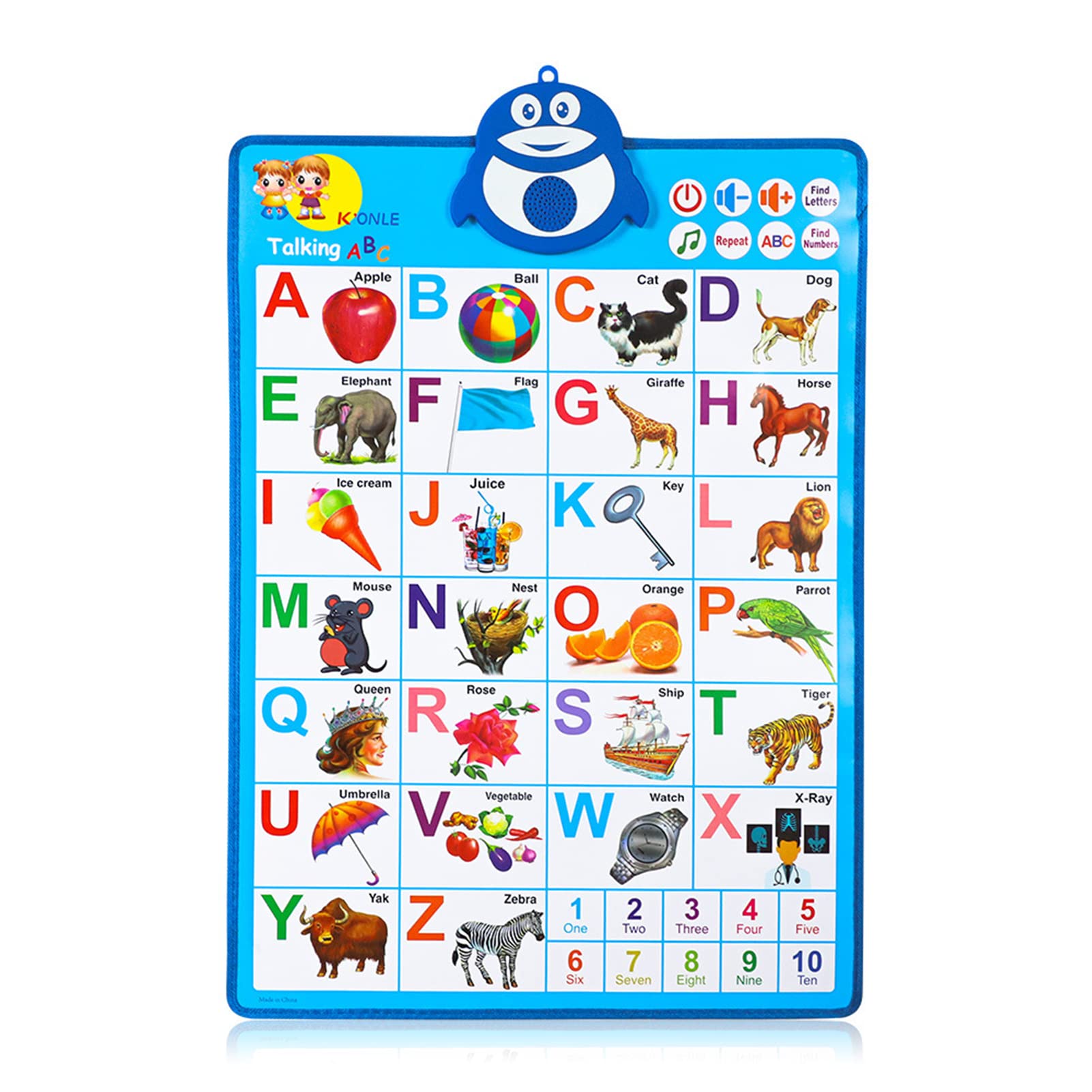 Eacam Interactive Alphabet Wall Chart Talking ABC & 123 & Music Poster Early Education for Boys & Girls Age 3+
