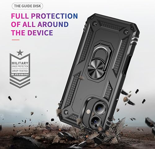 Miniatura 3 de Korecase Funda de teléfono para iPhone 16 con anillo giratorio de 360, grado militar, a prueba de golpes, cuerpo completo, protección resistente