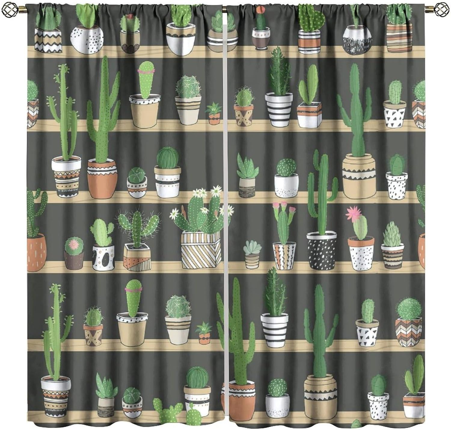 Tropical Green Plant Blackout Window Curtains, Floral Flower Leaves Cactus Botanical Spring Nature Garden Landscape Window Drapes, for Living Room Bedroom 42" W X 54" L