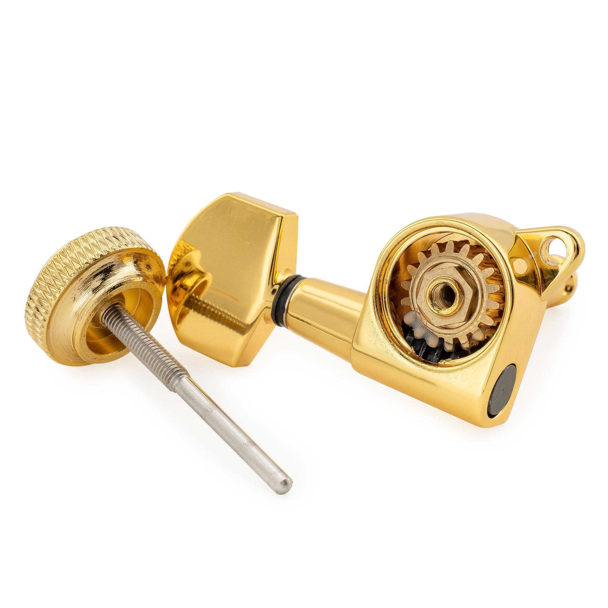 Musiclily Pro 6 en línea Clavijas de Afinación Bloqueo 18:1 Ratio Clavijeros Bloqueantes con Botón Hex Tornillo 45° para Guitarra Eléctrica tipo Strat Tele, Dorado