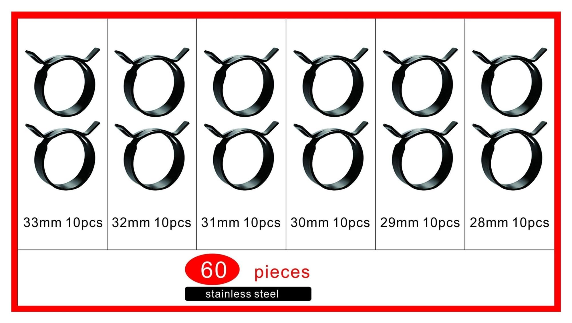 60 unids/Set Kit de Abrazadera de Manguera de Resorte Negro 28-33mm Tubo de Clip de Agua de Combustible de vacío for Sujetador de Metal de Banda