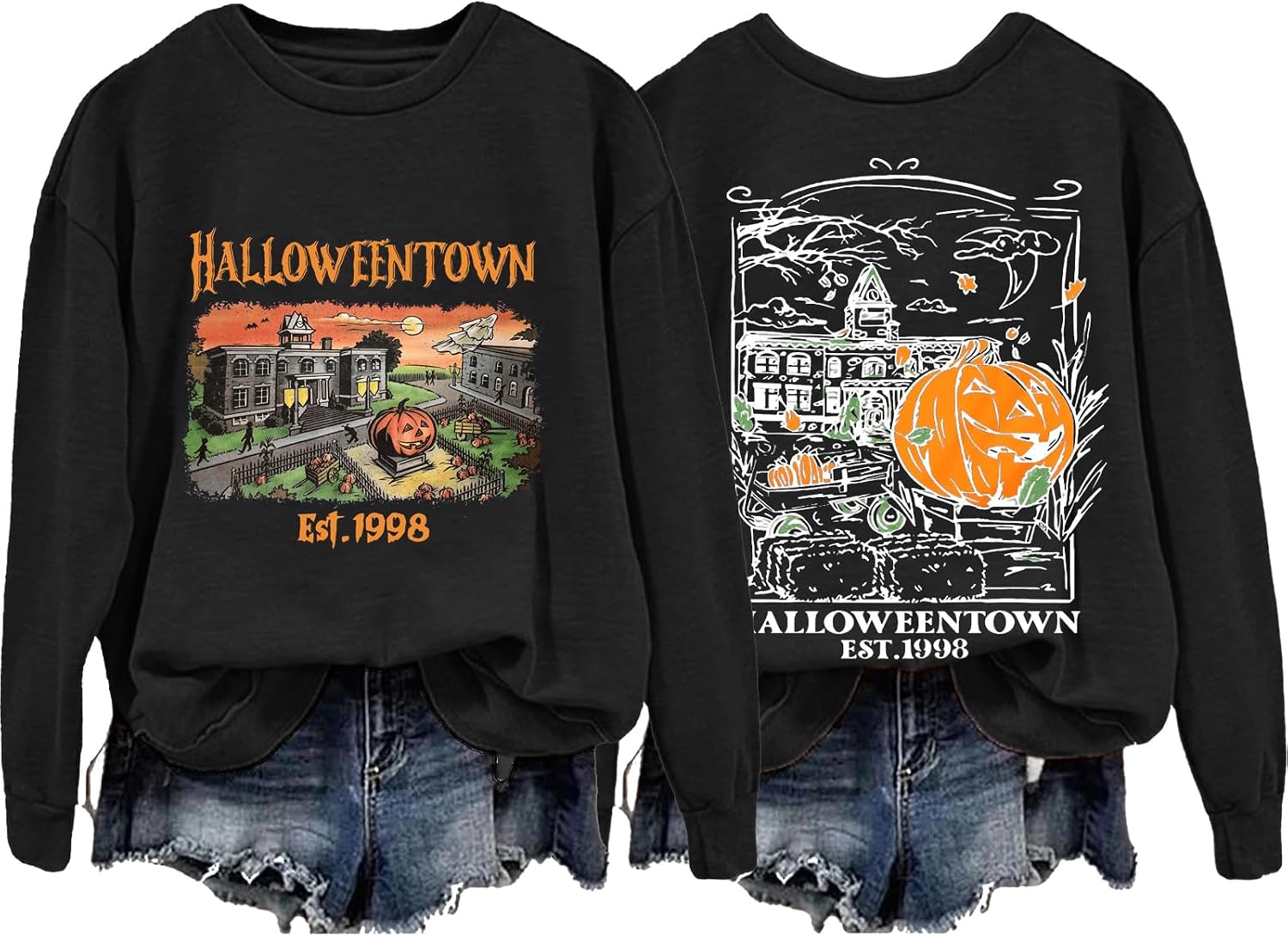 Halloween University Sweatshirts Halloween Town Pumpkin Spooky Women Graphic Fall Pullover