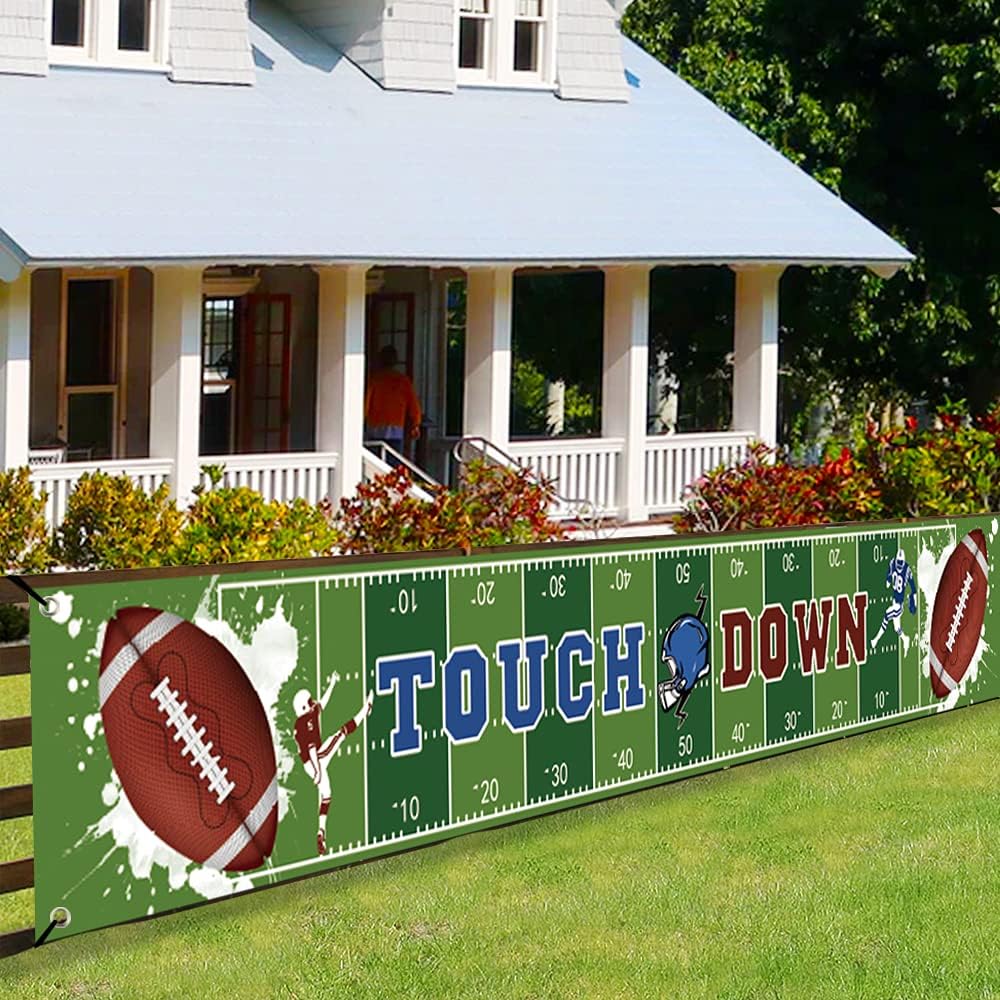 BCHOCKSLarge Football Themed Birthday Party Banner, Super Bowl Sunday Game Day Sports Fan Supplies, Football Photo Backdrop Hanging Decorations (9.8 x 1.5 ft)