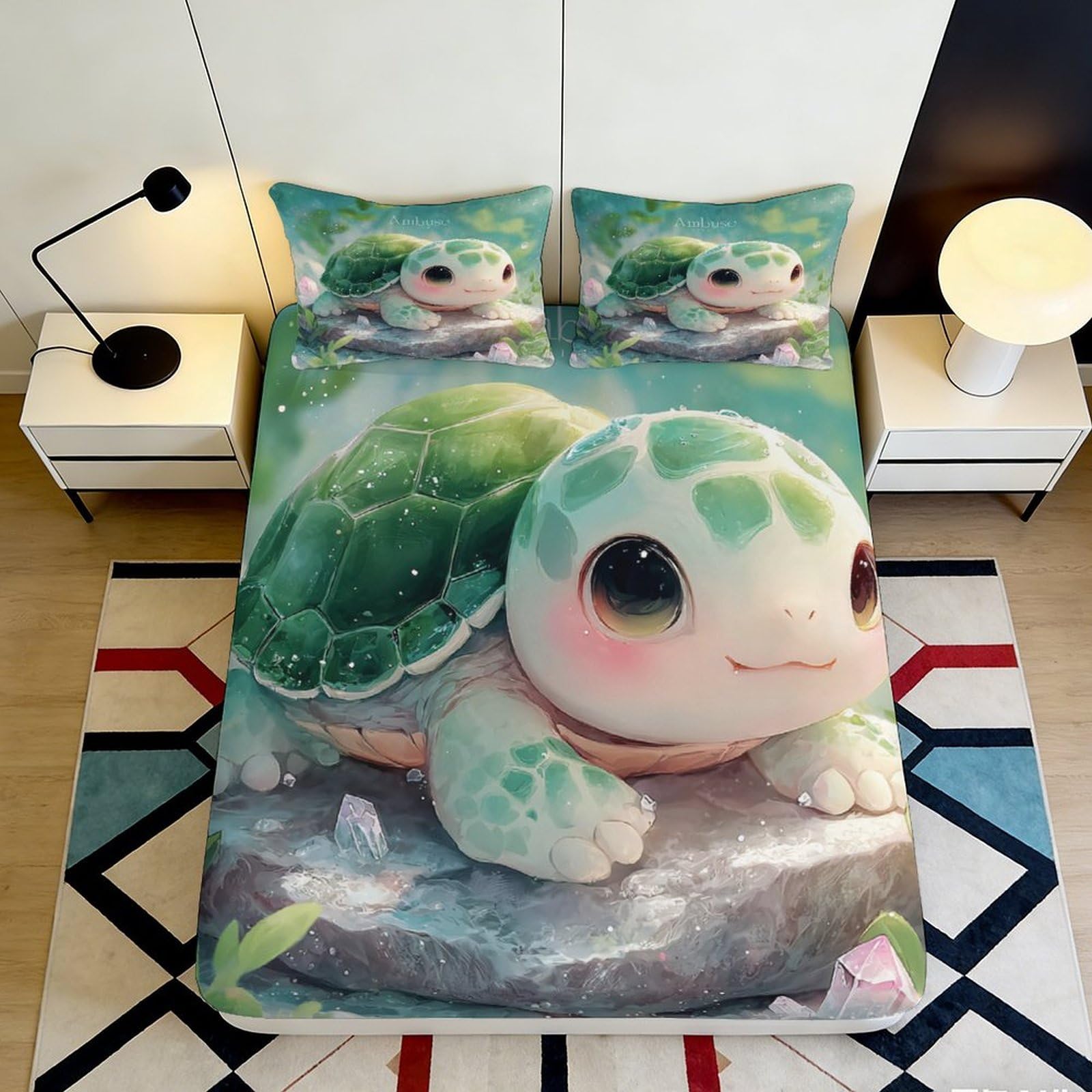 Jqzkxnhpbr Style-9 3D Printed Cute Turtle Fitted Sheet Microfiber Soft Green Cartoon Mattress Cover For Bedroom Dorm Mattress Decoration 90X200x25cm
