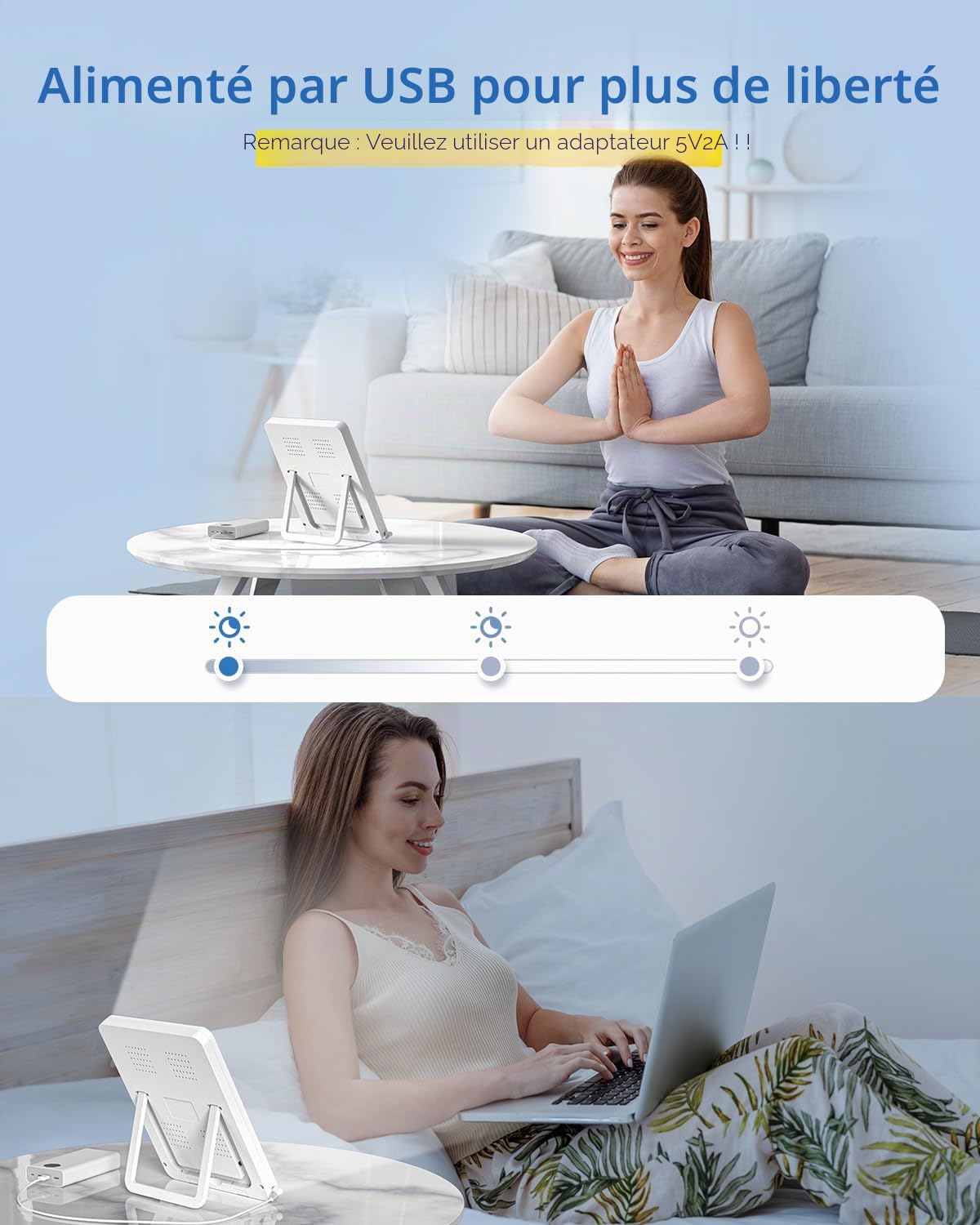 SUXIO lampe de luminothérapie - 10 000 lux, 3 modes, minuterie, lampe heureuse, lumière du jour tactile avec fonction de mémoire, boîte portable pour la maison