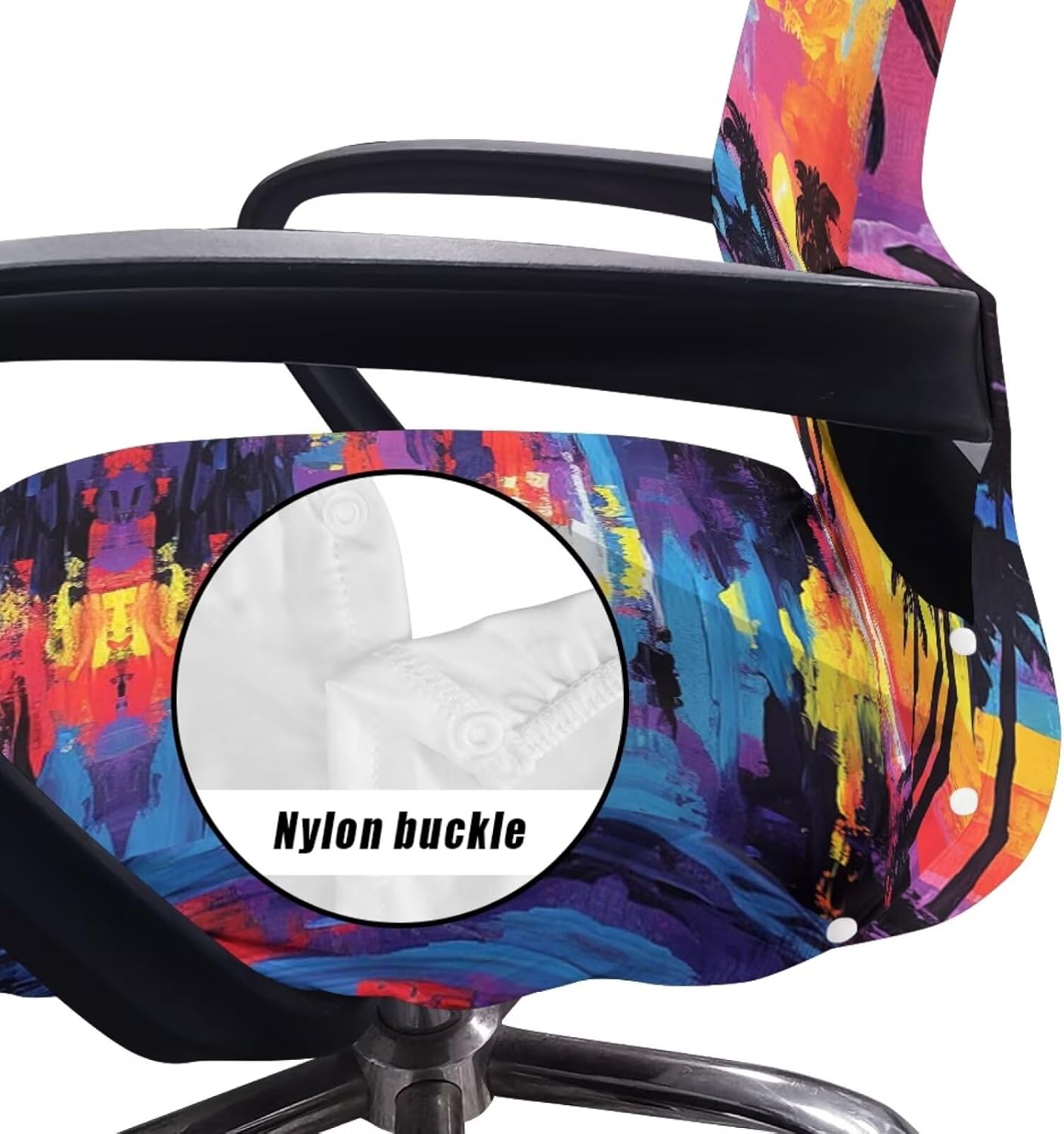 Hawaii Palm Tree Print Office Chair Cover Water Resistant, Universal Computer Chair Cover with Elastic Band, Removable Rotating Chairs Slipcover Size L