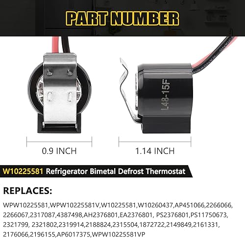 Miniatura 2 de W10225581 Pieza de repuesto para termostato bimetálico para descongelación compatible con Whirl-pool Ken-more- Sustituye a AP6017375 2149849 2161331