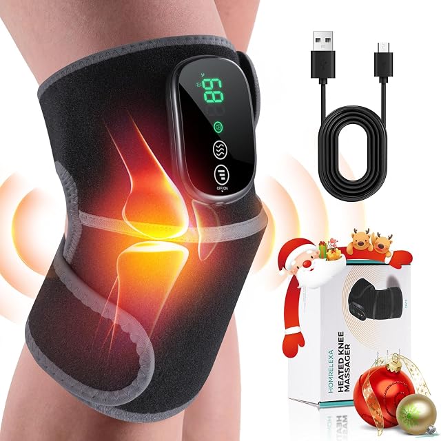 Cordless Heated Knee Massager 3-in-1 Heating Pad with 3 Vibration and Heating Mode Auto-Off Timer Knee Brace for