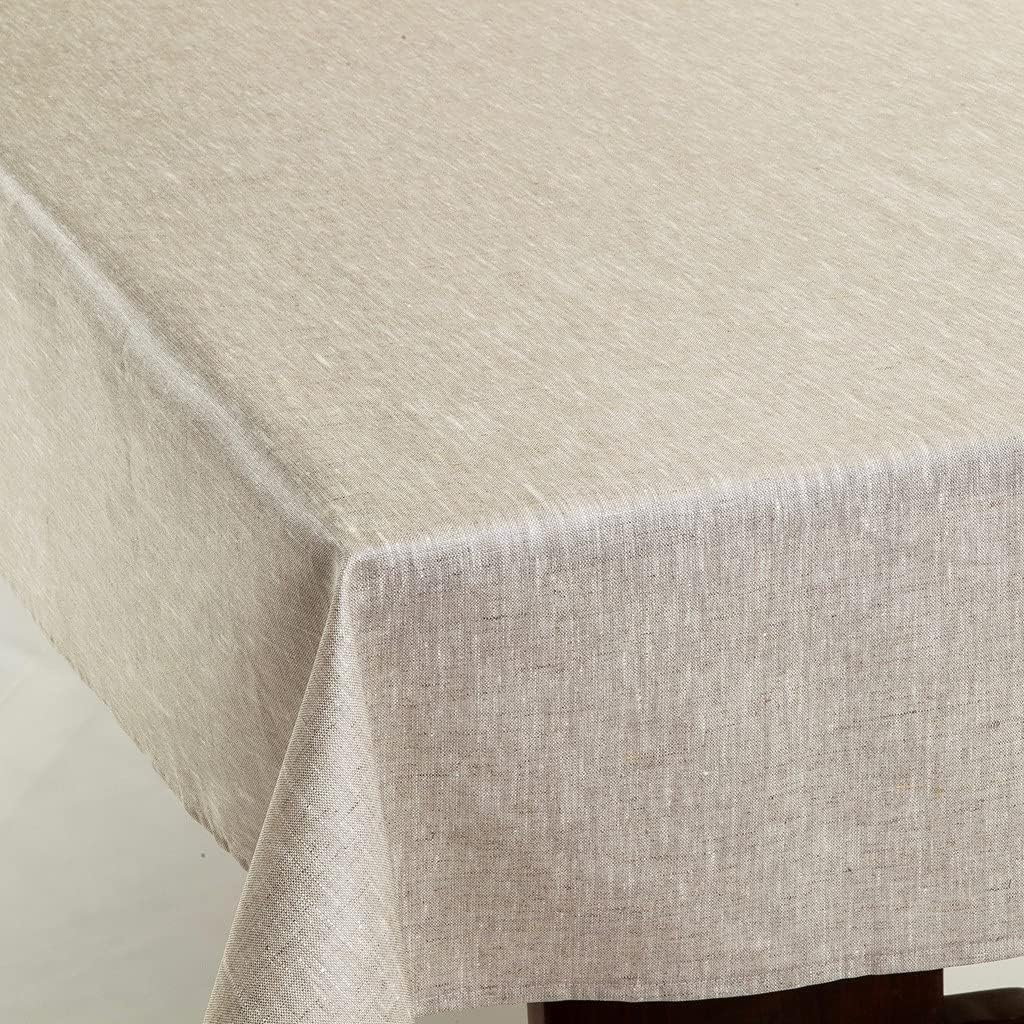 Amelie Michel Wipe-Clean French Tablecloth in Natural Linen | Authentic French Acrylic-Coated 100% Linen Fabric | Easy Care, Spill Proof [60" x 60" Square]