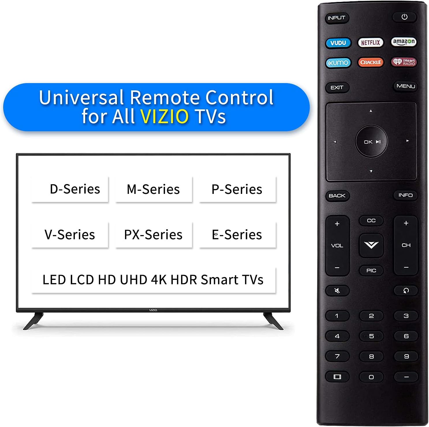 XRT136 Universal Replacement Remote Control for Vizio 24" 32" 40" 43" 50" 55" 58" 65" 70" 75" 85" Smart TV, Remote for All Vizio Smart TV D-Series E-Series M-Series P-Series V-Series Include Batteries