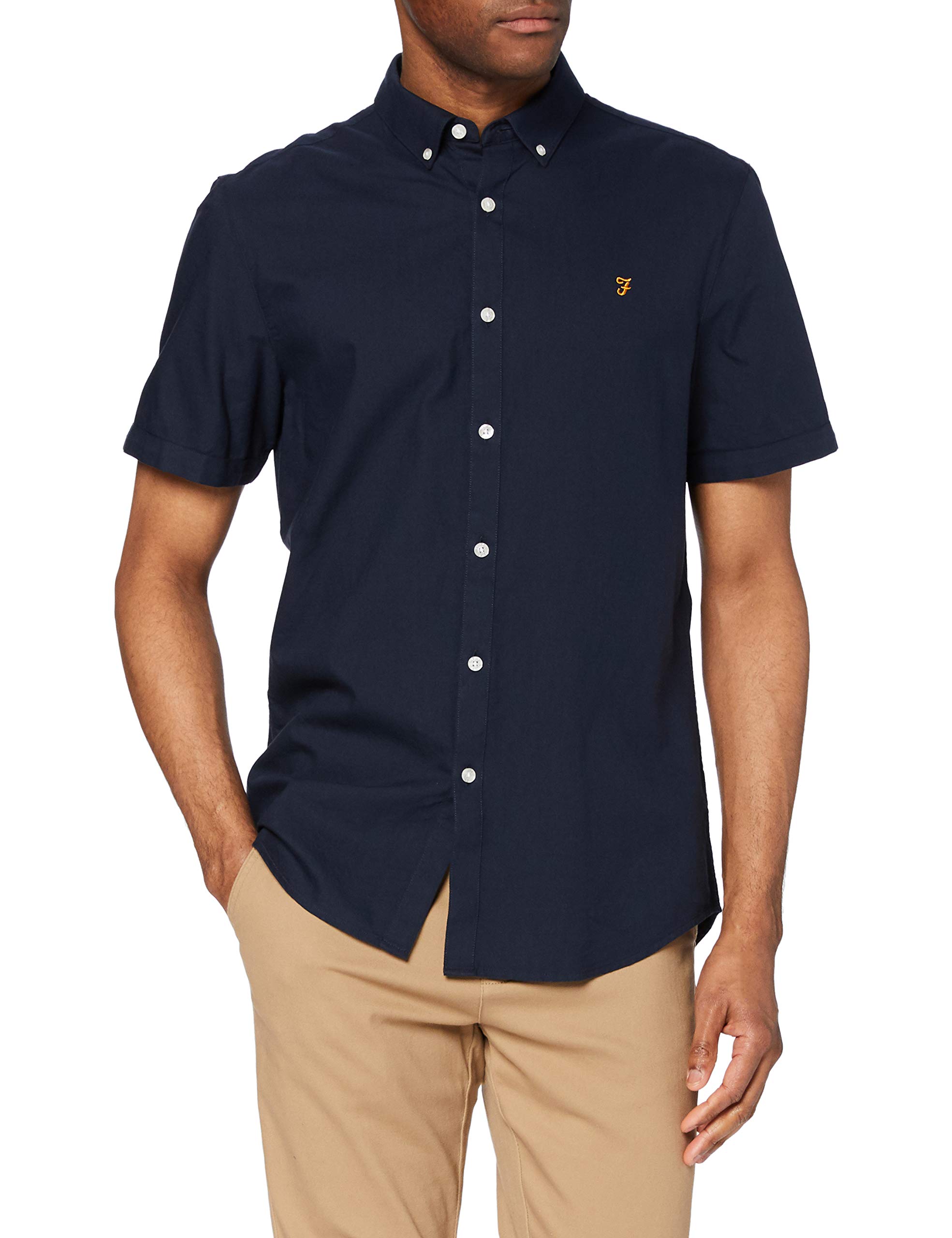 Farah - Men's Shirt, Brewer Slim Fit, Organic Cotton, Indigo Oxford Shirt, Casual-Style Shirt, Navy, XXL