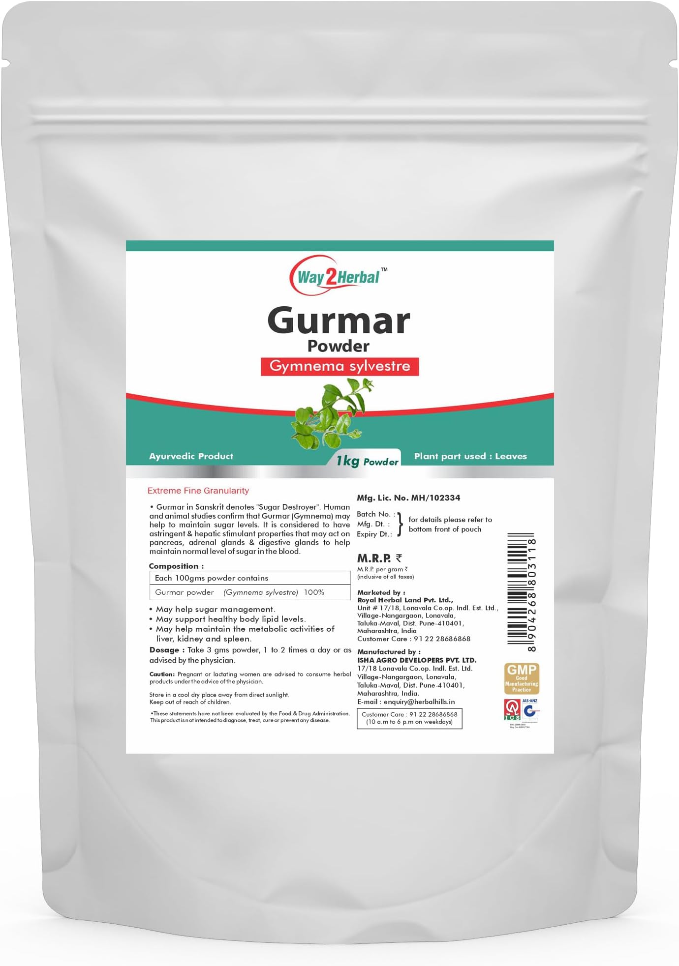 Way2Herbal Gurmar Powder (1 Kg Pack of 1)