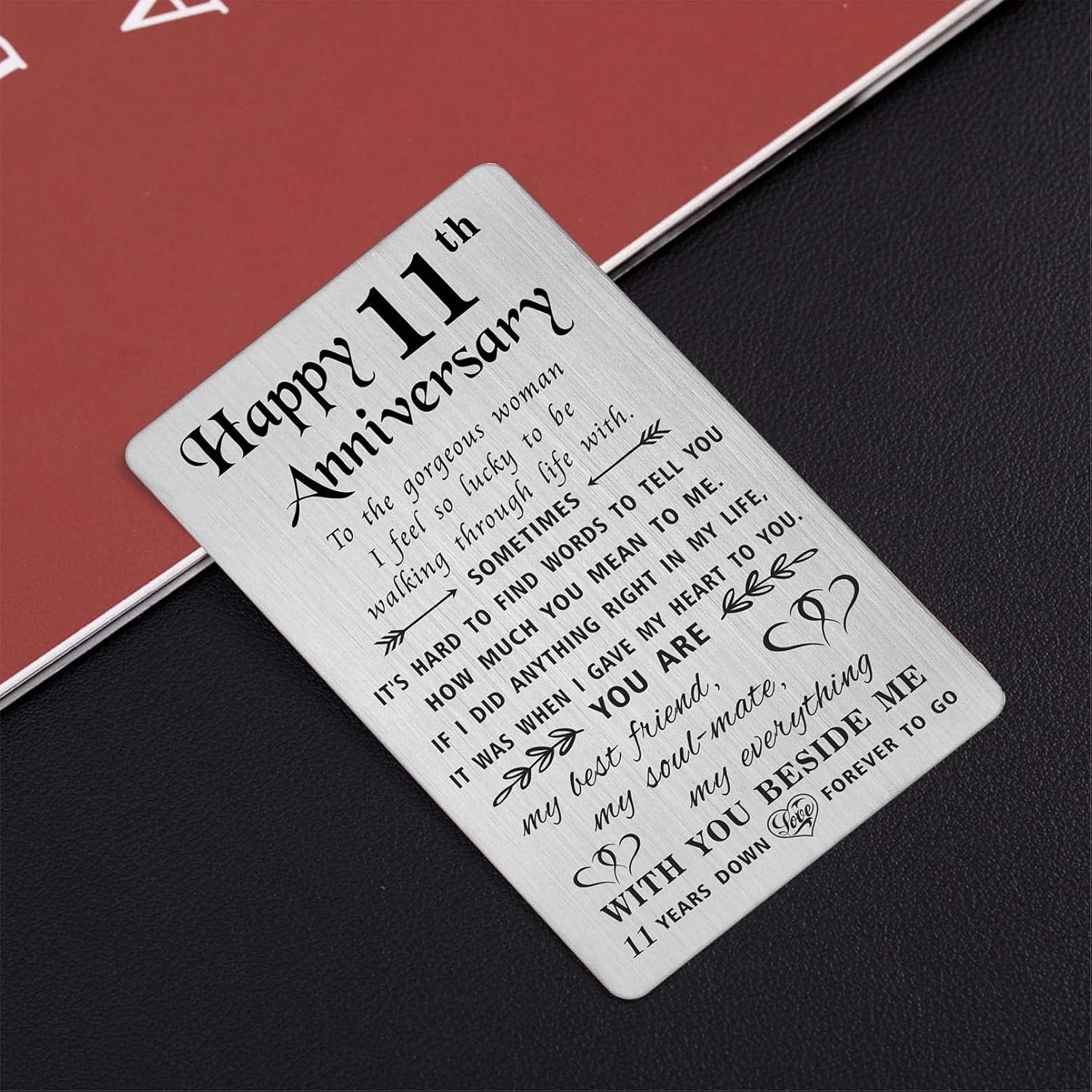 TANWIH 11th Anniversary Card for Wife - 11 Years Down Forever to Go - 11 Year Wedding Anniversary Card Gifts for Her Women Steel, Engraved Metal Wallet Card 11th Anniversary for Her image 5 of 6 B0B7JMYW6P