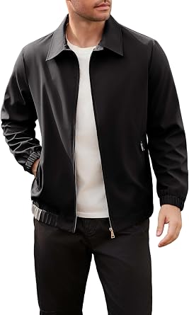 QTE Lightweight Jackets for Men Casual Windbreaker Stylish Light Fall Spring Golf Work Business and Casual lapel Coat