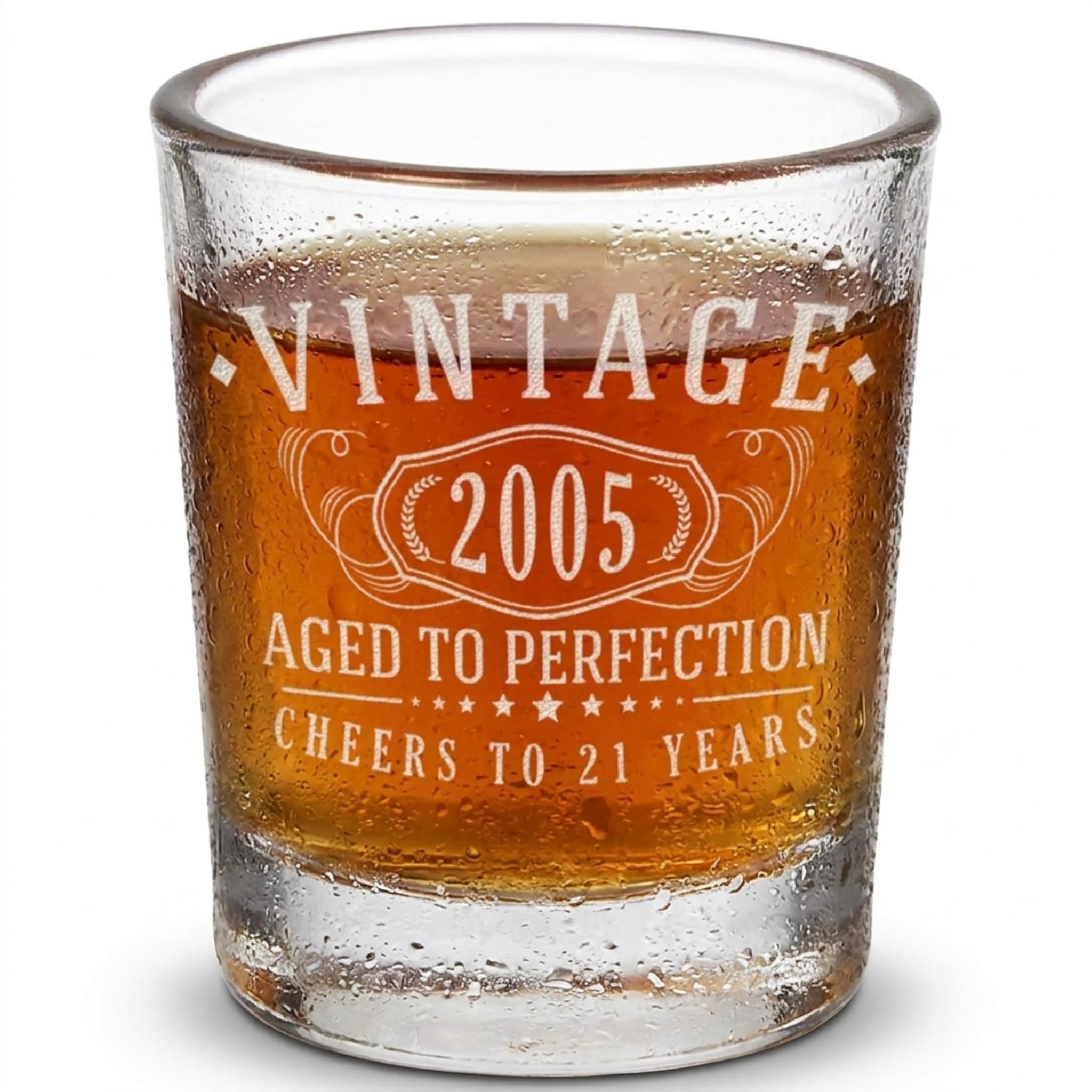 Spotted Dog Company Vintage 2005 Etched 2.5oz Shot Glass – Happy 21st Birthday Gifts, Decorations Men Women Guy, Turning 21 Year Old, Bday Party Favors Supplies, Finally 21 Best Gift Idea Son 1.0