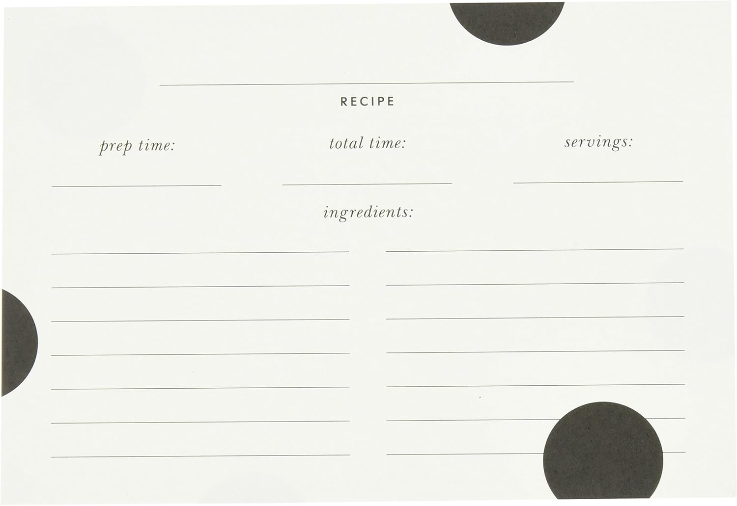 Kate Spade New York Deco Dot Recipe Card Refill, Black