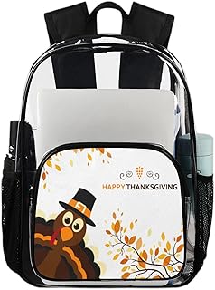 Feliz Dia de Ação de Graças mochila transparente para serviço pesado, mochila transparente impermeável de peru de desenho animado mochila transparente de PVC com alça de ombro reforçada para escola, trabalho, viagens, Multicor