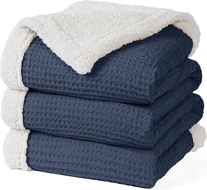 PHF Waffle Sherpa Blanket Queen Size, Luxury Warm Plush