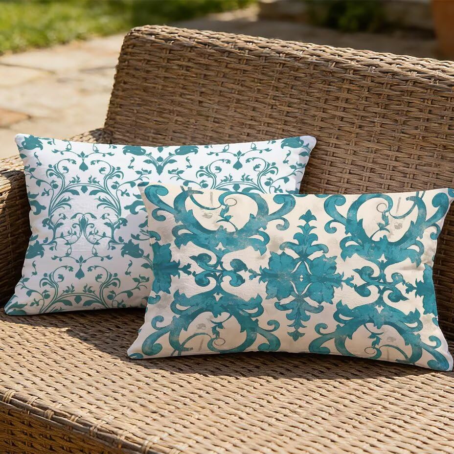 Housse de Coussin Extérieur 60x80 Turquoise en Aspect Lin pour Jardin - 2