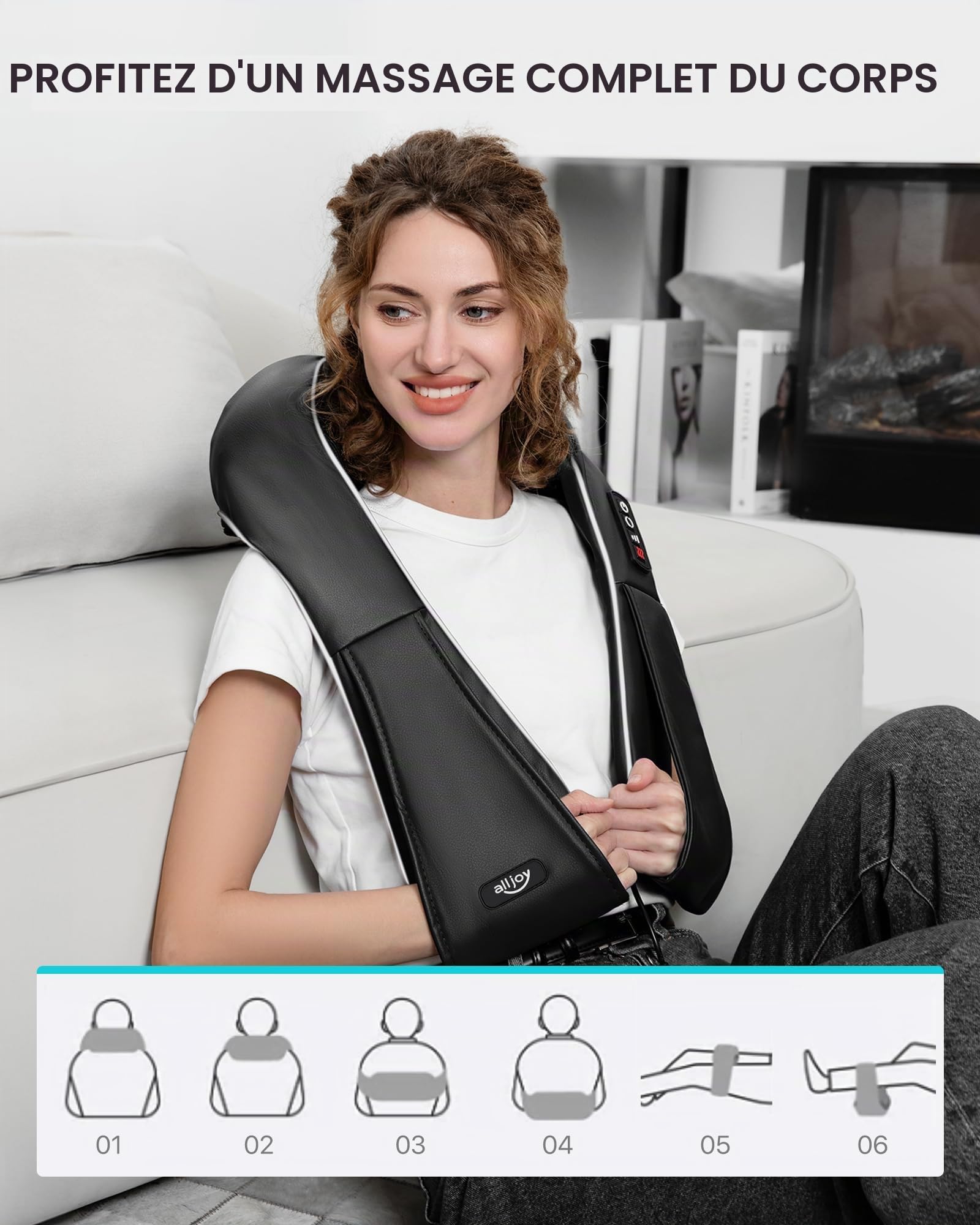 ALLJOY Masseur Cervical, Massage Dos et Cou Épaules avec Chauffage,Appareil de Massage Shiatsu Électrique avec Sac de Rangement,3D-rotation Vitesse Réglable, Cadeaux pour Meres Papa Femme Homme,Noir