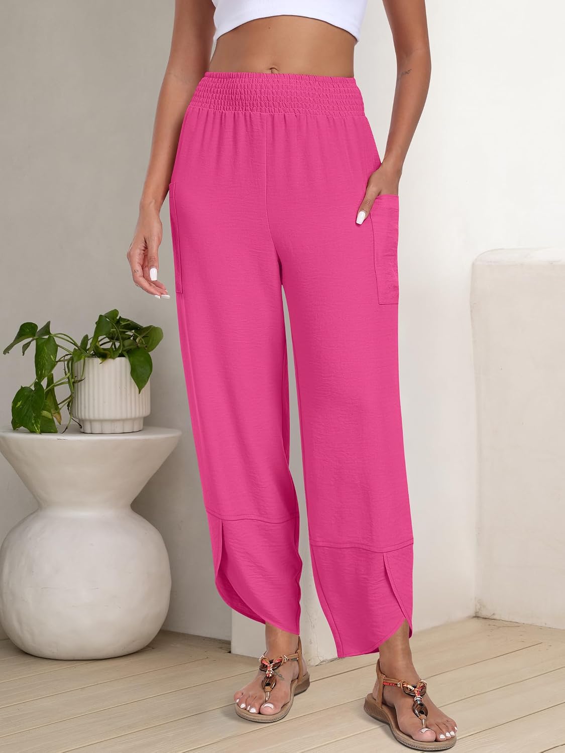 ANRABESS Womens Wide Leg Palazzo Capri Pants 2026 Summer Casual High Waisted Barrel Lounge Flowy Cropped Beach Work Trousers thumbnail