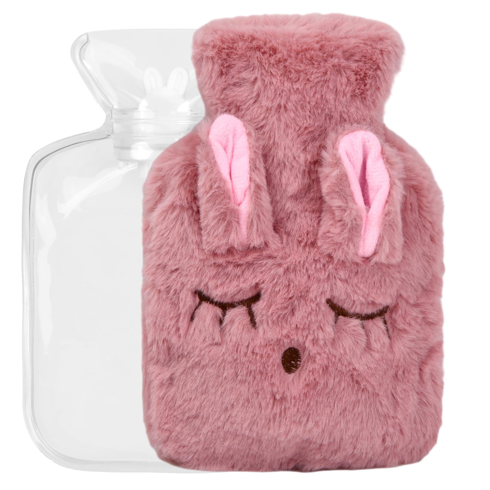 Bolsa de Agua Caliente, Bolsa Agua Caliente con Suave Felpa Funda, Botella de Agua Caliente para Adultos y Niños, Puede Calentar Manos y Pies y Aliviar el Dolor (Rosa)