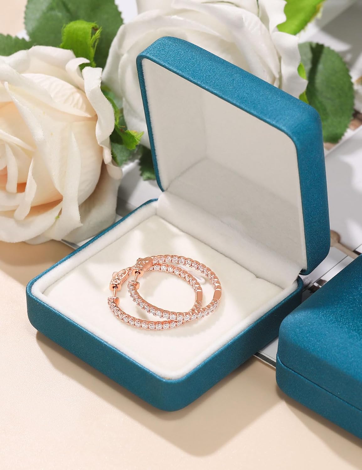 Moissanite Hoop Earrings for Women S925 Sterling Silver D Color VVS1 Round Cut Moissanite Inside Out Round Loops Hypoallergenic Large Huggie Hoop Earrings
