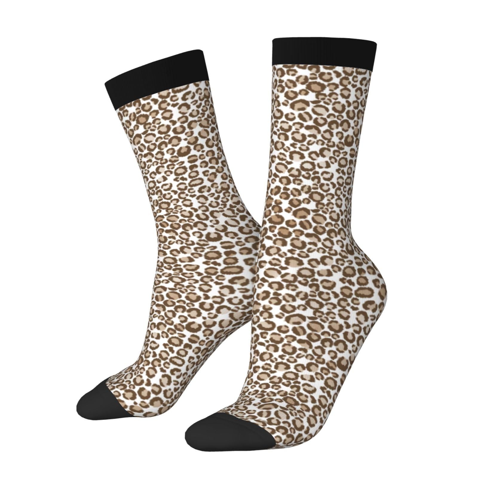 asbwuo Chocolate Brown Leopard Print Socks For Men/Women Gifts,Unisex Novelty Casual Dress Socks