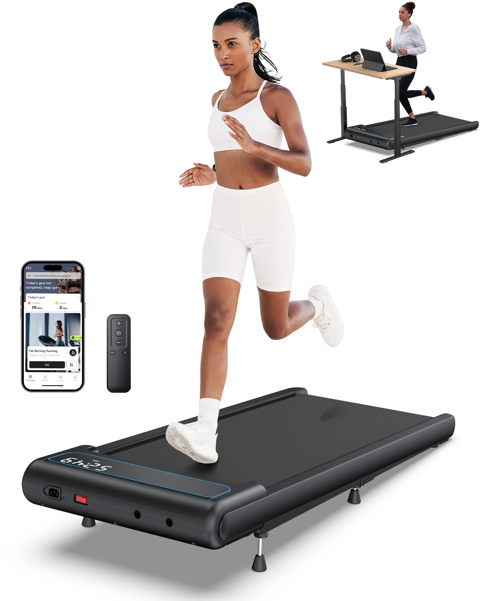 WELLFIT 10% Incline Walking Pads for Home Apartment Office, Quiet Under Desk Treadmill for Walking Jogging, 4 MPH Speed, 265 lbs Capacity, Works for APPs/Mute Remote