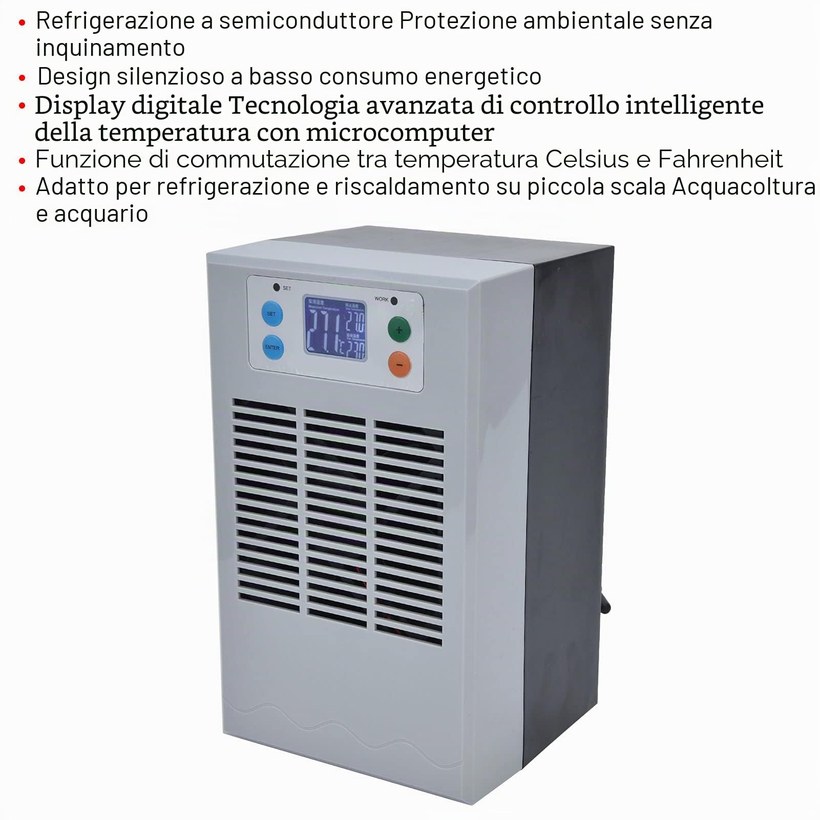 Refrigeratore D'acqua per Acquari, 20L 1-3L/min Refrigeratore D'acqua Elettronico Silenzioso Celsius Fahrenheit Refrigeratore per Acquario Digitale con Pompa e Tubo per Acquacoltura Domestica(EU Plug)