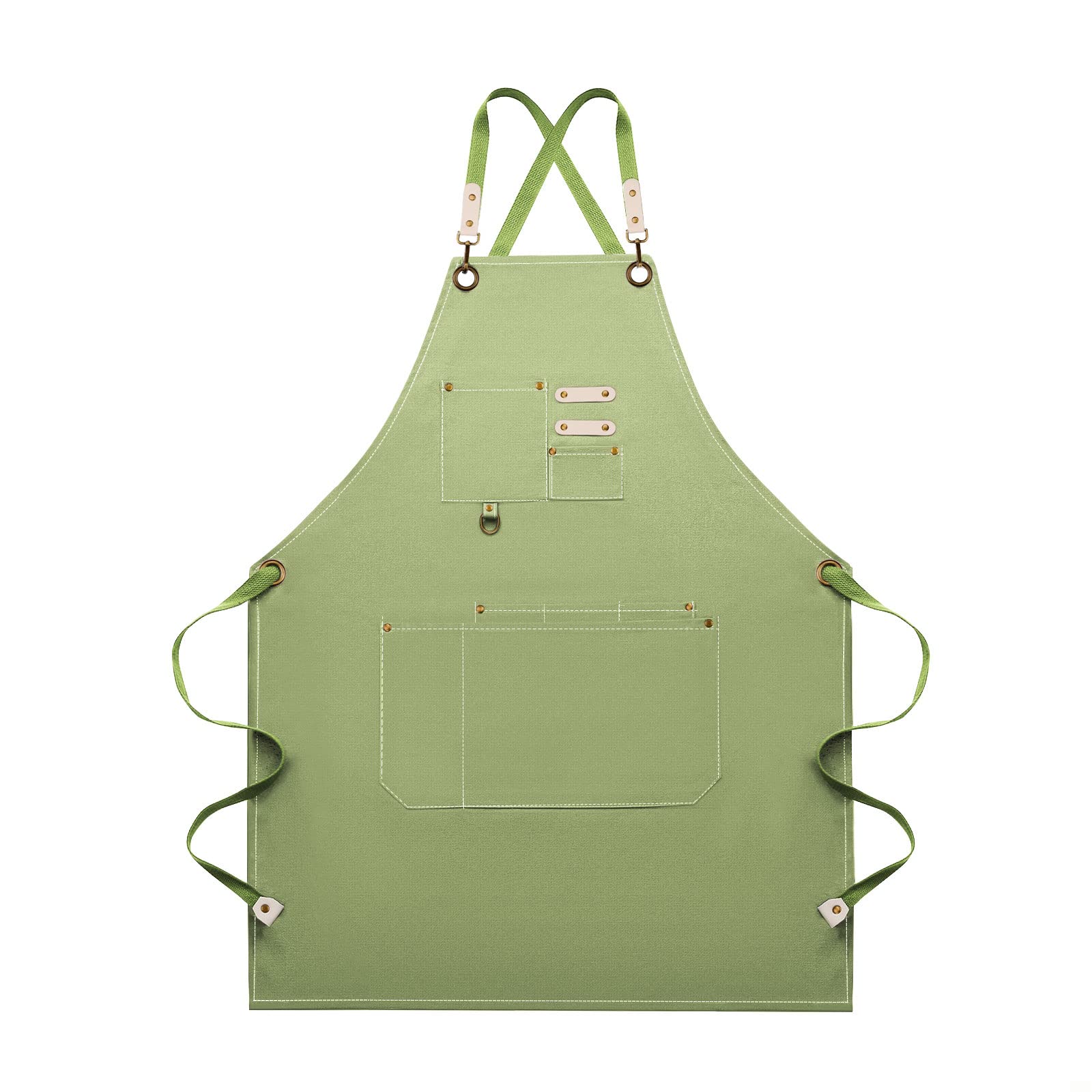 Dulabi Apron, Adjustable Chef Apron for Women and Men with Large Pockets, Cooking Kitchen Apron with Back Straps, Green, Large